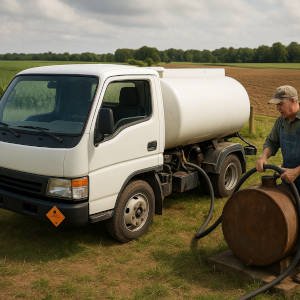 Camion gasoil llenando tanque agricultor